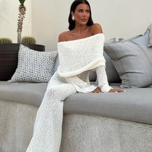 Meshki Off-Shoulder Boucle Maxi Dress